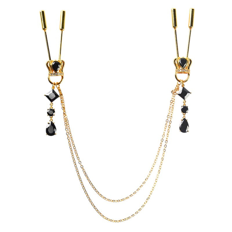 Gold Nipple Clamps with Dual Chains – Luxury BDSM Jewelry