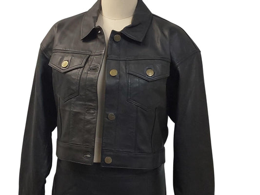 Handmade black lambskin leather jacket with brass buttons, lined for comfort, lightweight yet stylish—luxury artisan fashion built to last.