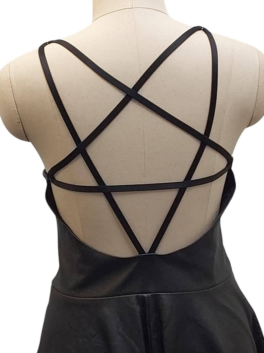 Hand-Made Black Pagan Dress – Lamb Leather, Suede Lined, Star Strap Back, V-Neck Design