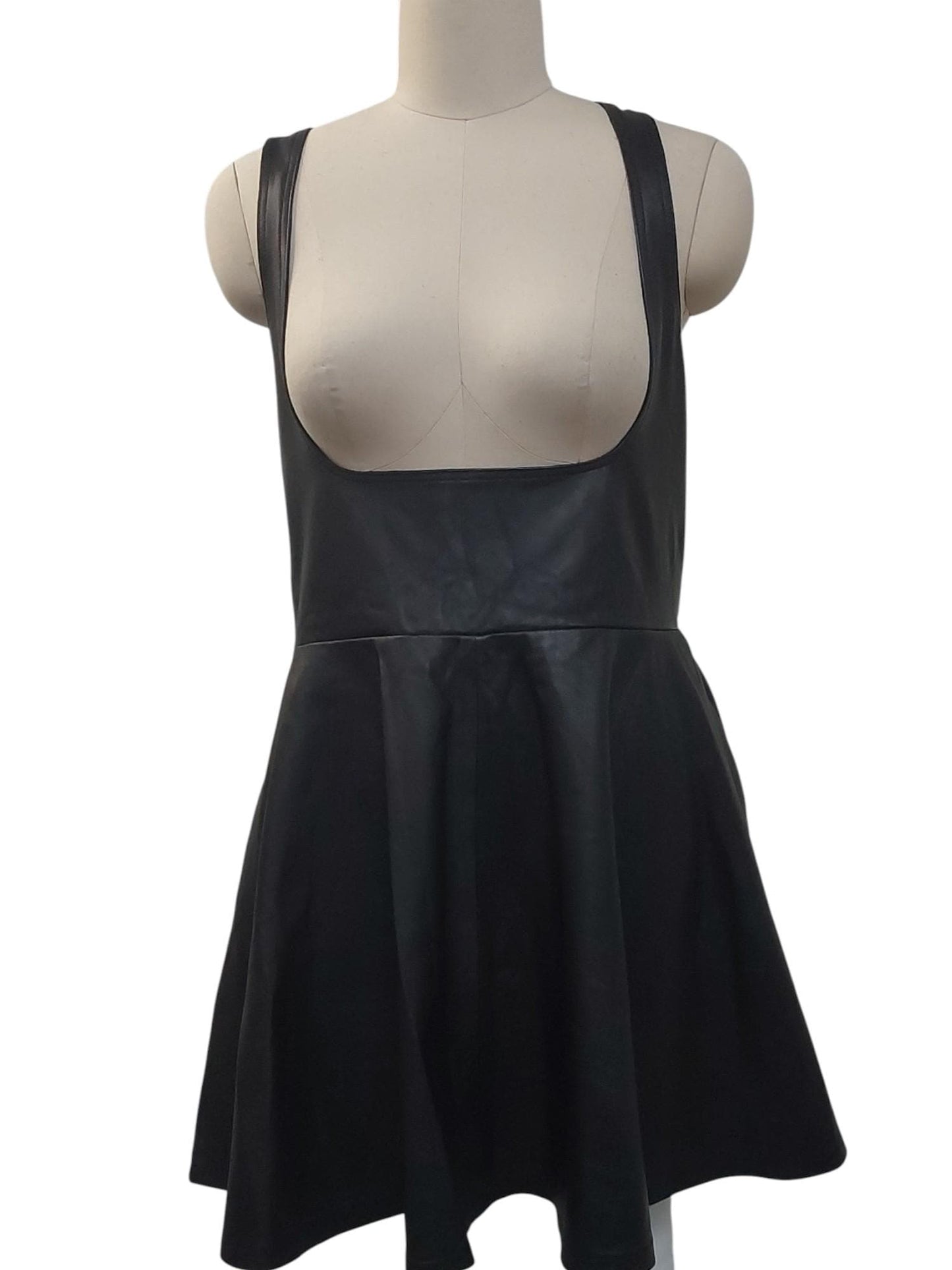 Handmade Black Lamb Leather Reversible Dress – Underbust Corset Pinafore, Round/Square Neck