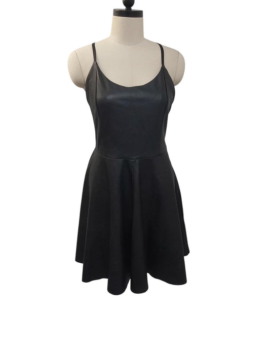 Handmade Black Lamb Leather X-Back Dress – Knee Length, Lined Bodice, Adjustable Straps