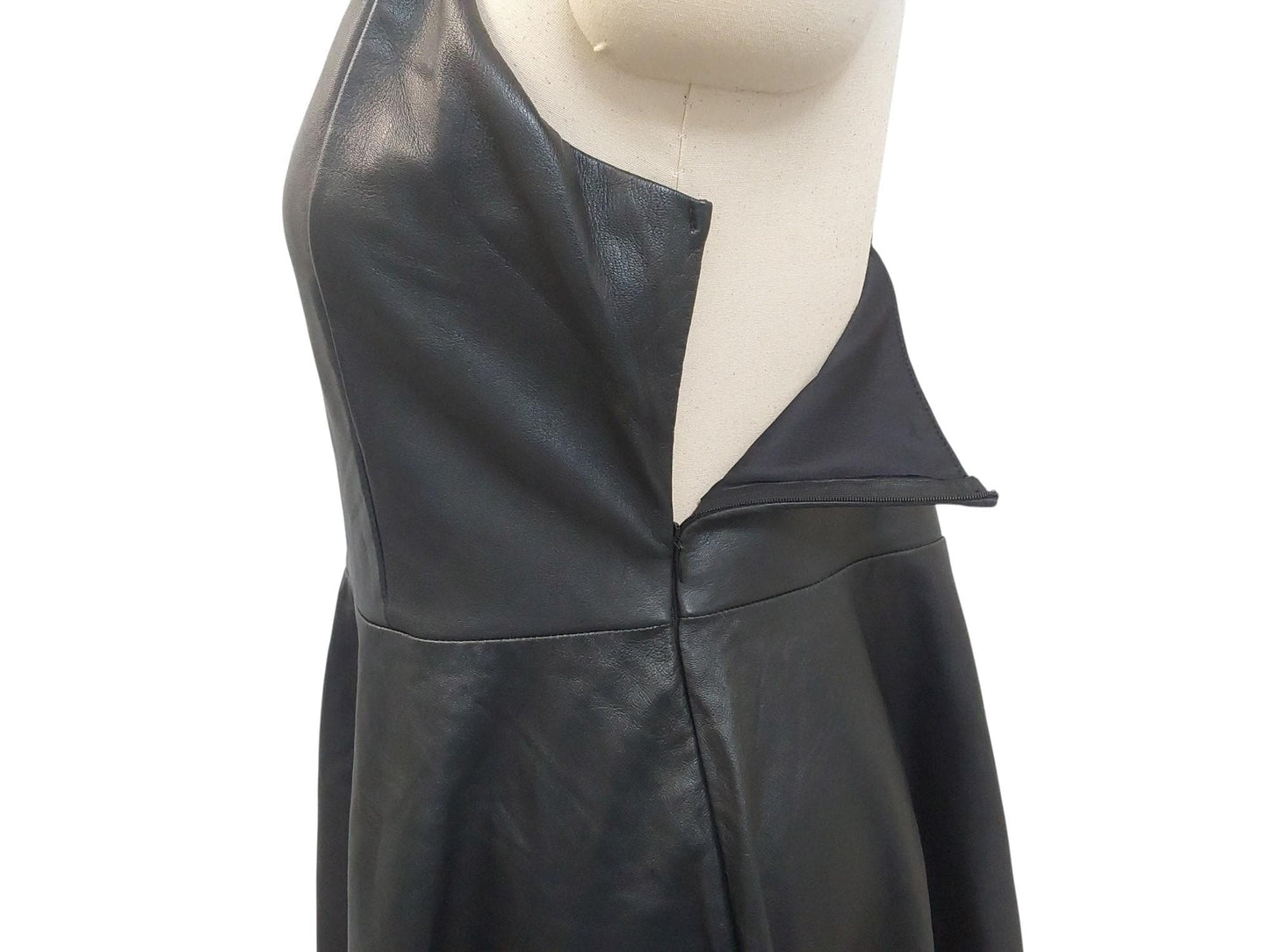 Handmade Black Lamb Leather X-Back Dress – Knee Length, Lined Bodice, Adjustable Straps