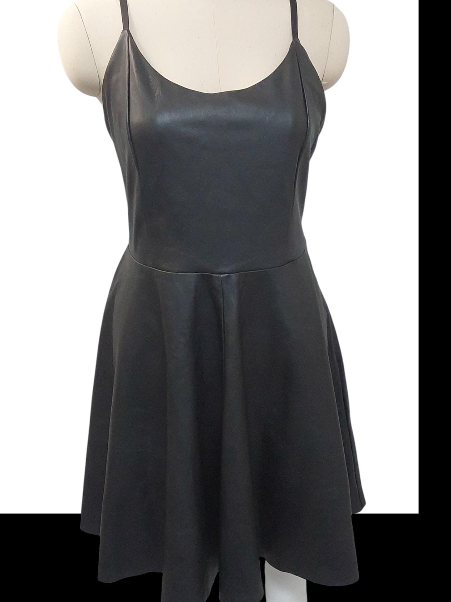 Handmade Black Lamb Leather X-Back Dress – Knee Length, Lined Bodice, Adjustable Straps