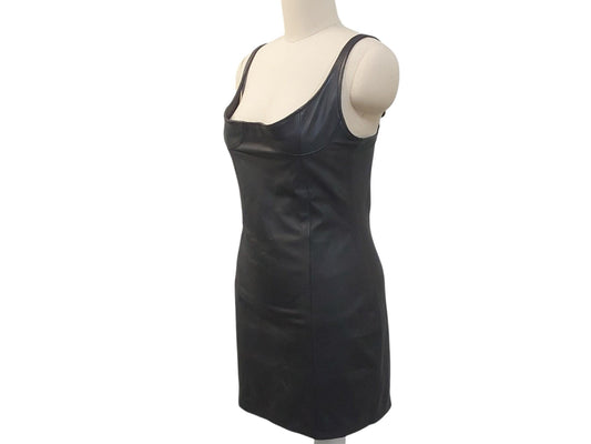Handmade Black Lamb Leather Bustier Dress – Slim Fit, Adjustable Straps, Hidden Zipper
