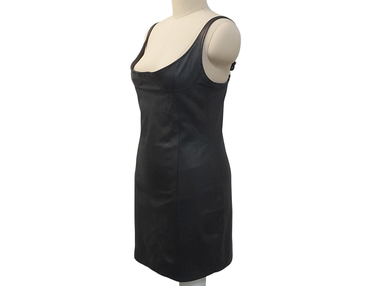 Handmade Black Lamb Leather Bustier Dress – Slim Fit, Adjustable Straps, Hidden Zipper