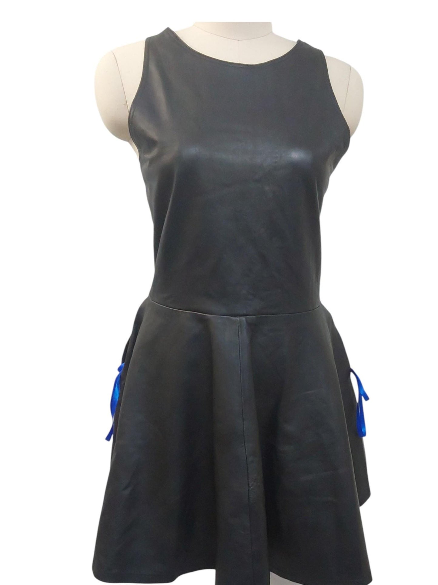 Handmade Black Lamb Leather Reversible Dress – Underbust Corset Pinafore, Round/Square Neck