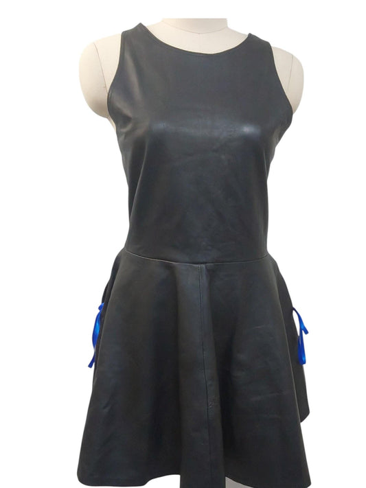Handmade Black Lamb Leather Reversible Dress – Underbust Corset Pinafore, Round/Square Neck