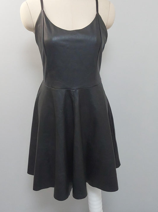Handmade Black Lamb Leather X-Back Dress – Knee Length, Lined Bodice, Adjustable Straps