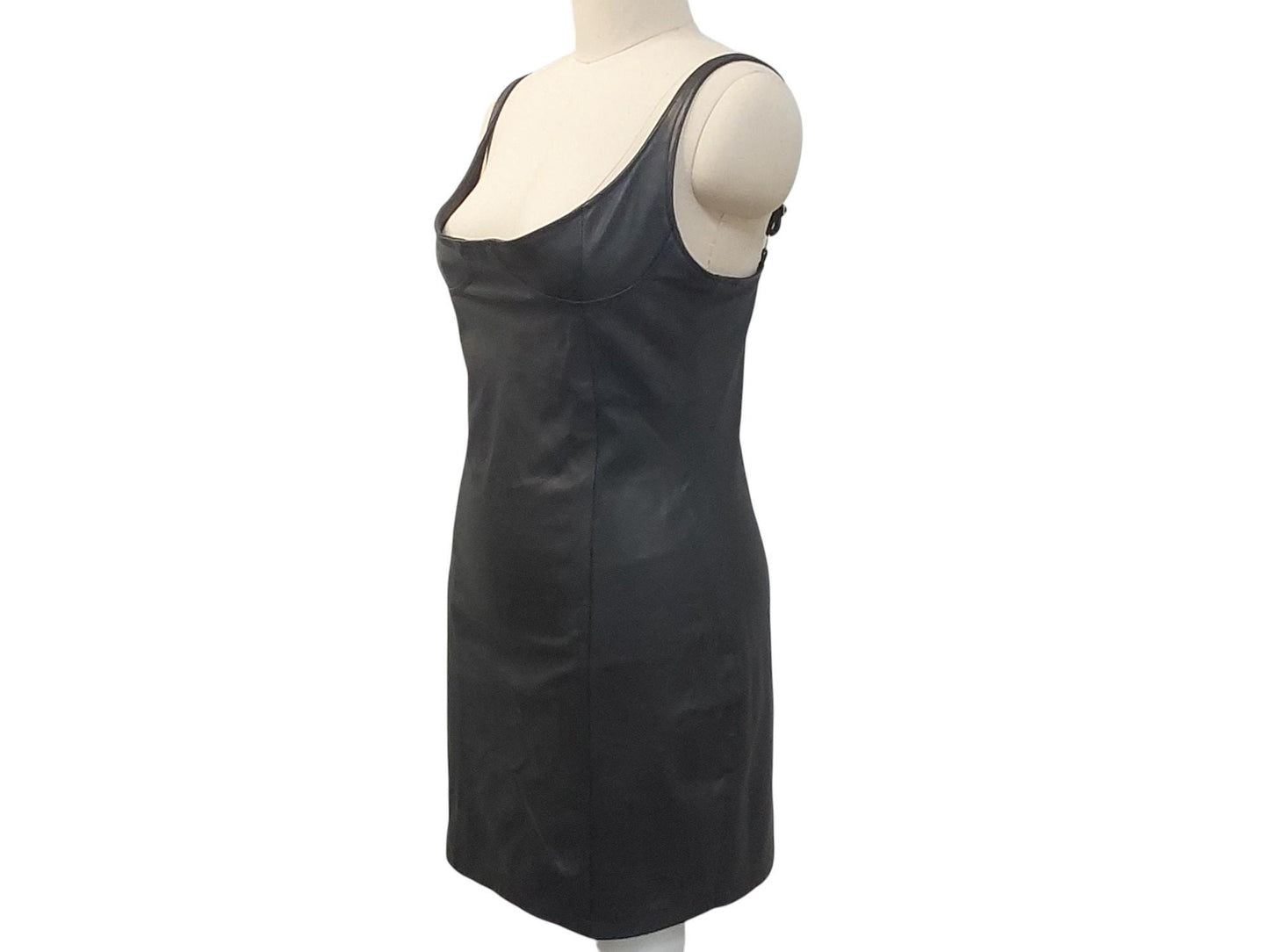 Handmade Black Lamb Leather Bustier Dress – Slim Fit, Adjustable Straps, Hidden Zipper