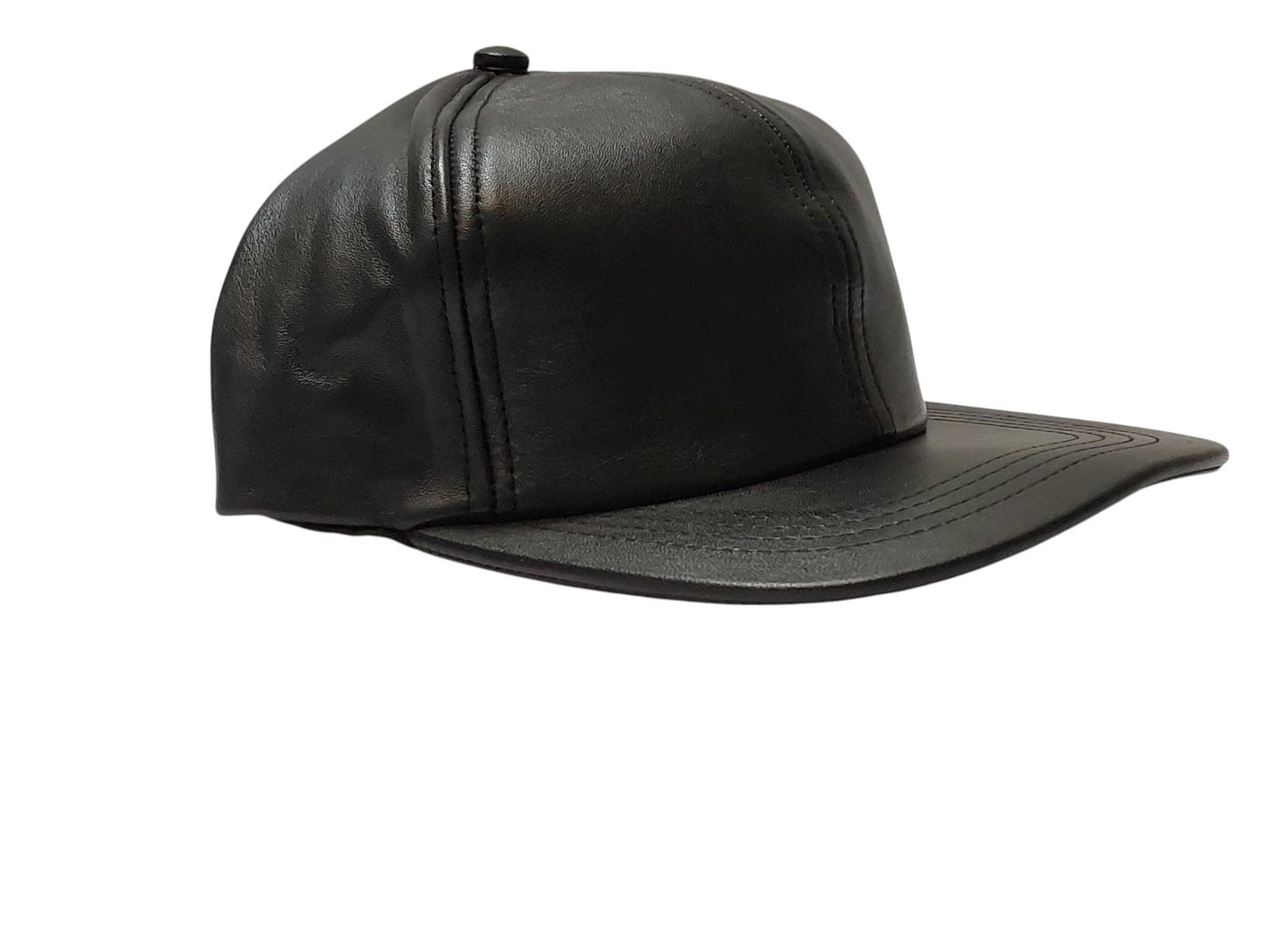 Handmade Sheep Leather Baseball Cap – Unisex Adjustable Mid Crown Black Leather Hat