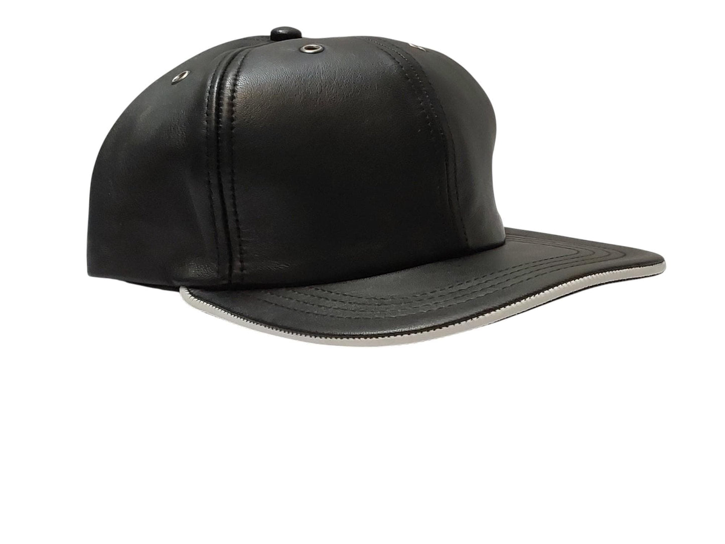Handmade Sheep Leather Baseball Cap – Unisex Adjustable Mid Crown Black Leather Hat